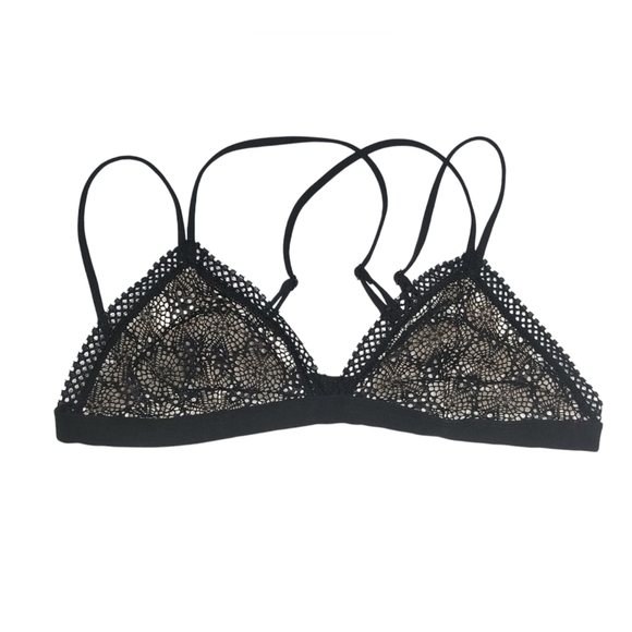 Victoria's Secret Black Floral Lace Sheer Sexy Eyelet Triangle Bralette L - Picture 7 of 7